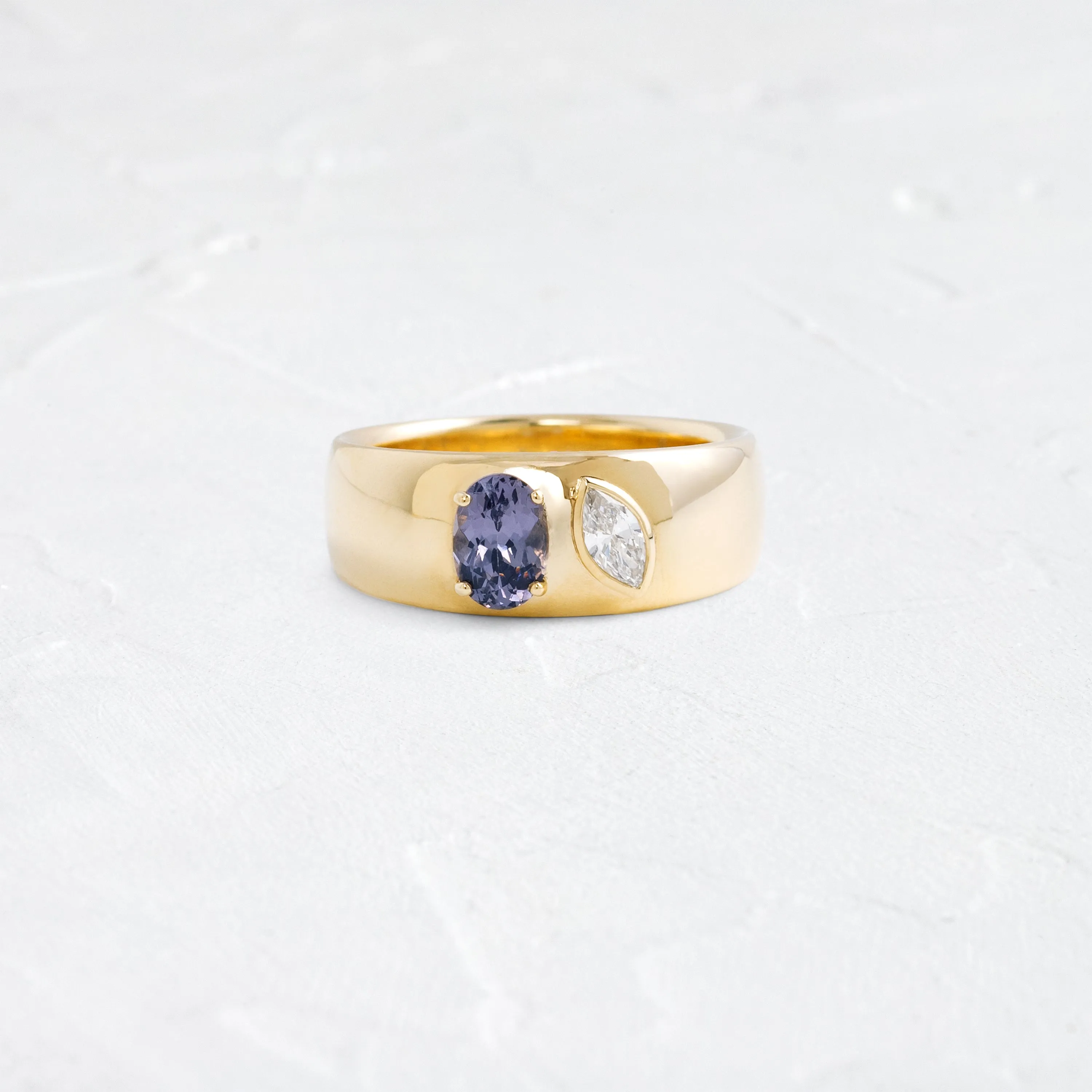 Hemisphere Bezel Cigar Band, Purple Spinel and Diamond