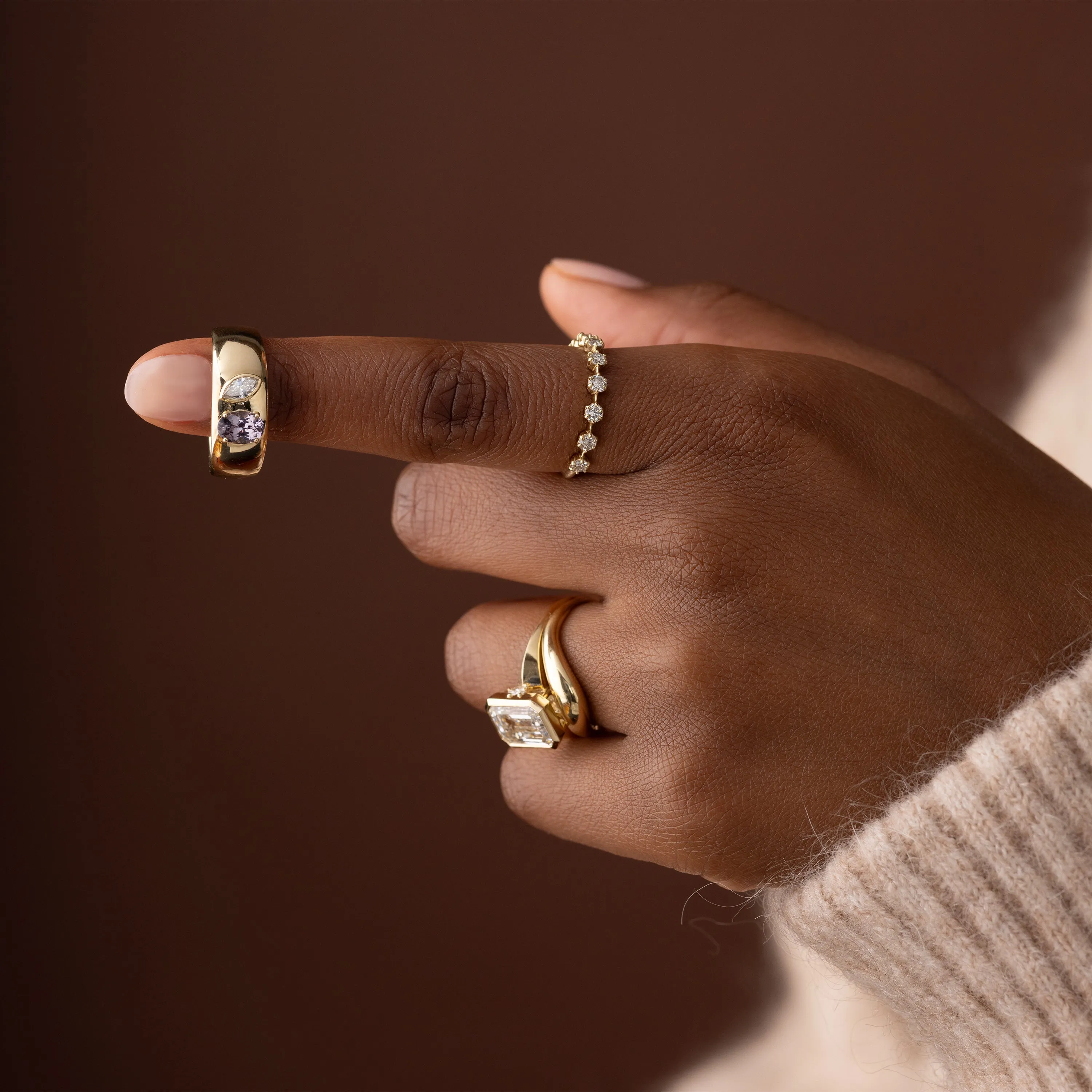 Hemisphere Bezel Cigar Band, Purple Spinel and Diamond