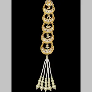 Hira Collections Gold Plated Kundan Stone And Pearls Hair Choti