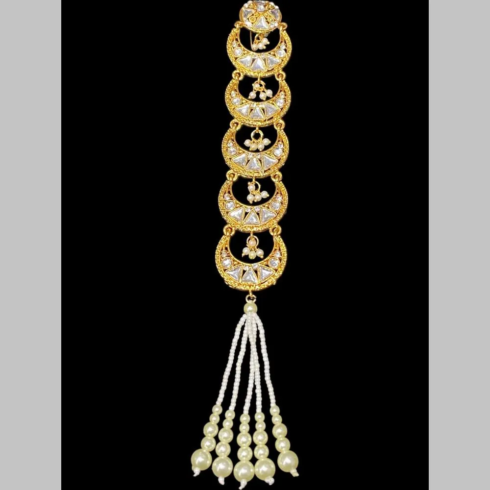 Hira Collections Gold Plated Kundan Stone And Pearls Hair Choti