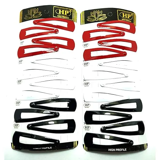HP HIGH PROFILE Multicolour Tic Tac Hair Clips Everyday Wear Metal Snap Hair Clips Barrettes for Women/Girls - Pack of 2 (24pcs) - Red, White and Black