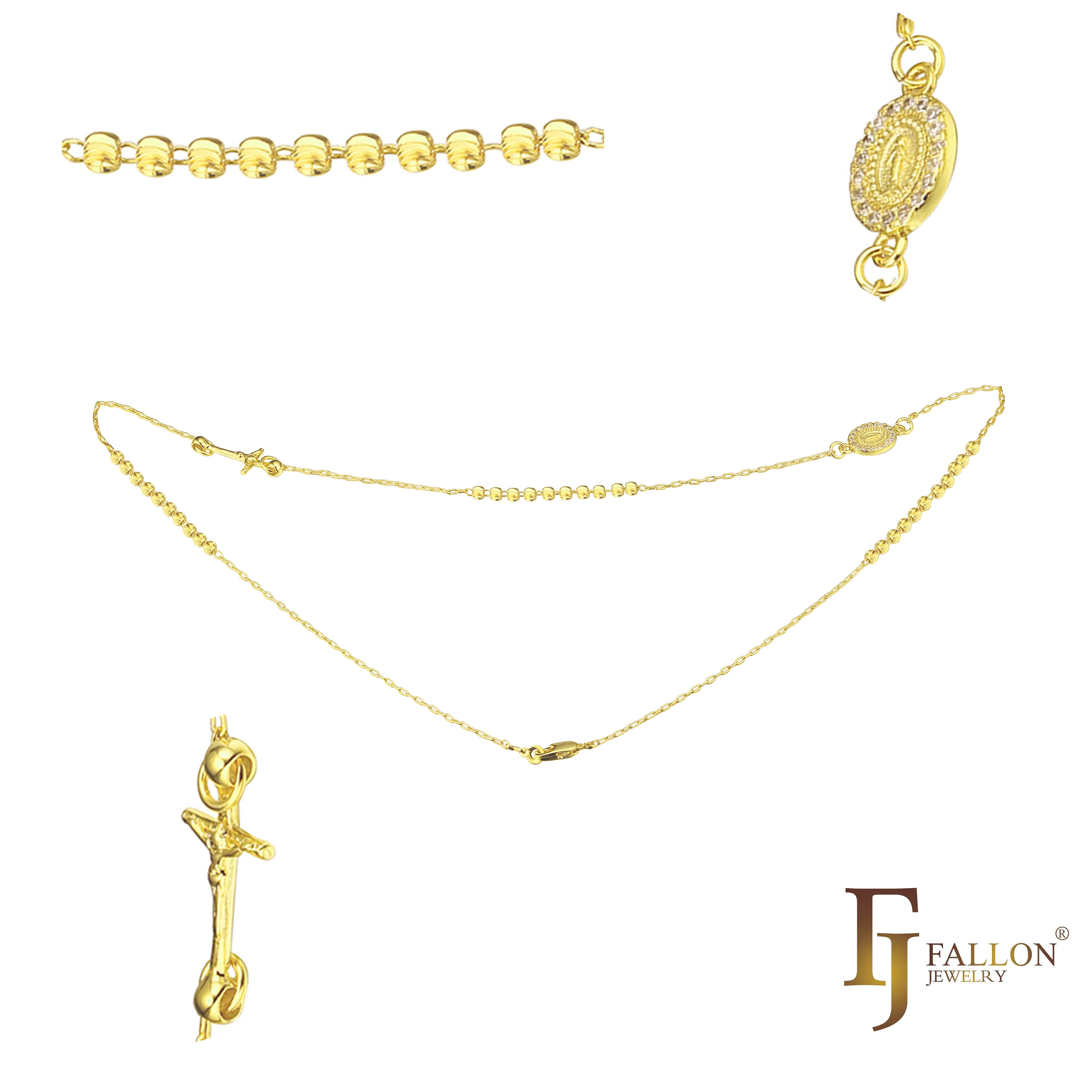 Italian Virgin of Guadalupe Catholic Rosary Necklace plated in White Gold, 14K Gold, 18K Gold