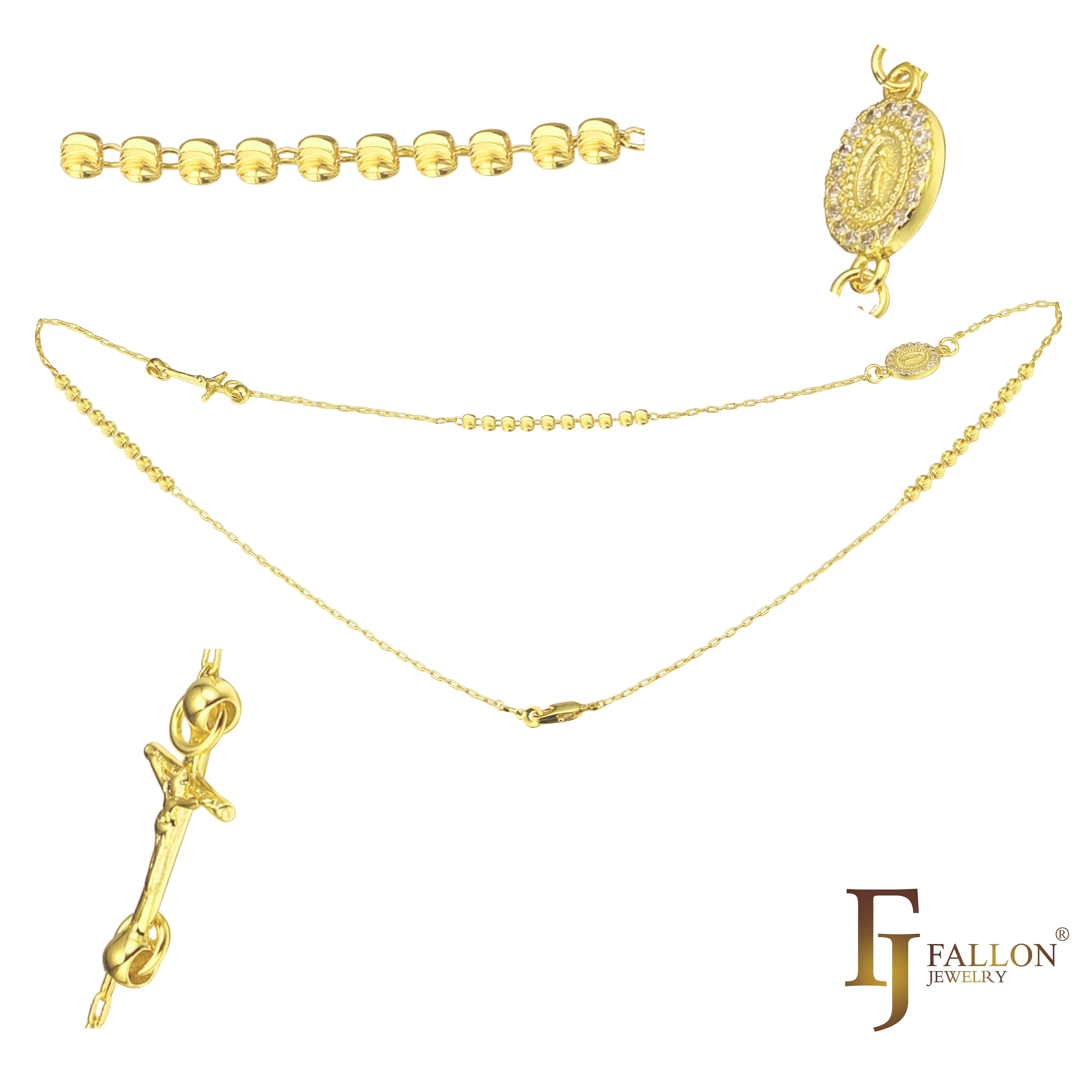 Italian Virgin of Guadalupe Catholic Rosary Necklace plated in White Gold, 14K Gold, 18K Gold