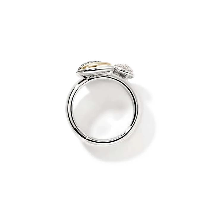 John Hardy Pebble Black Sand Diamond Pav Stacking Rings (Set of 3) in Sterling Silver and 14K Yellow Gold