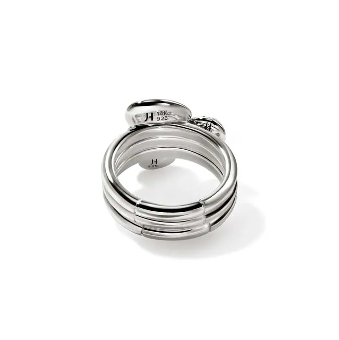 John Hardy Pebble Black Sand Diamond Pav Stacking Rings (Set of 3) in Sterling Silver and 14K Yellow Gold