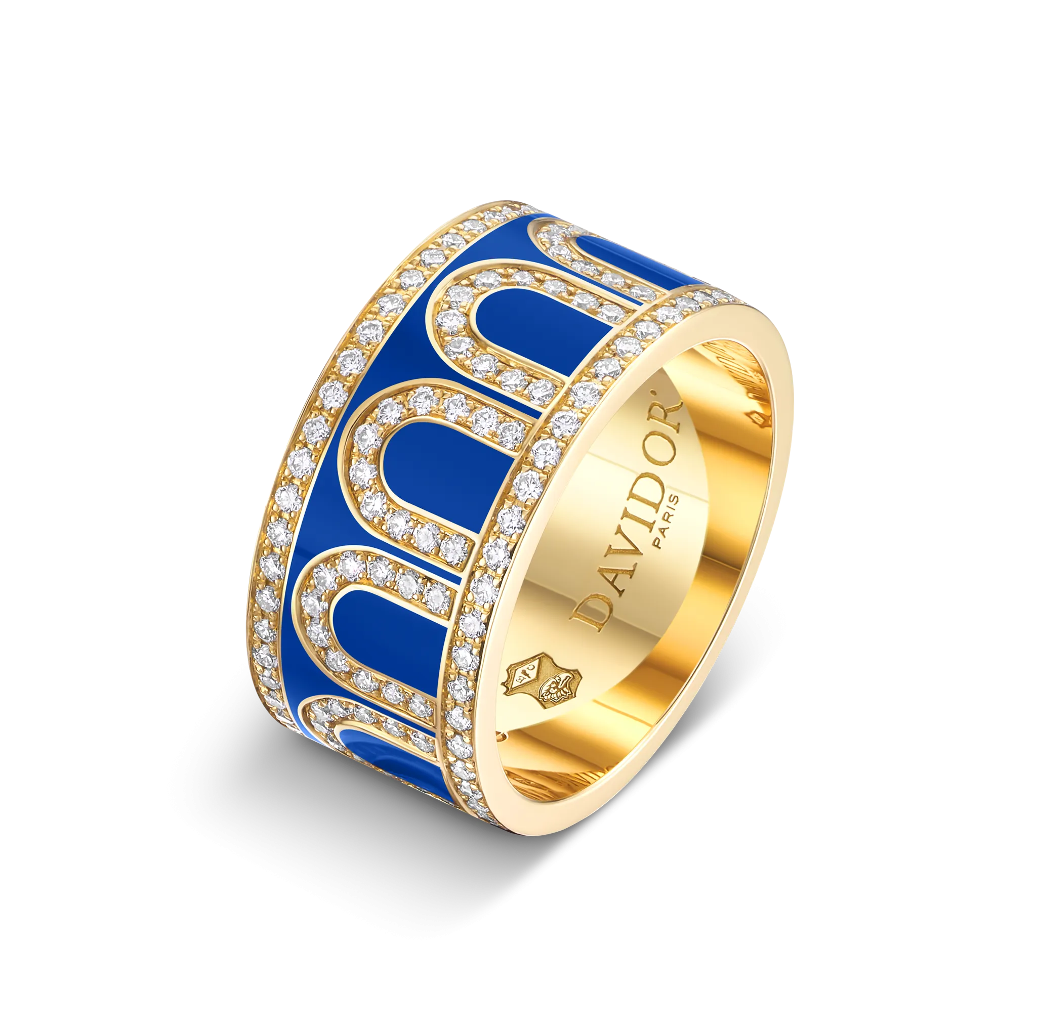L'Arc de DAVIDOR Ring GM, 18k Yellow Gold with Riviera Lacquered Ceramic and Palais Diamonds