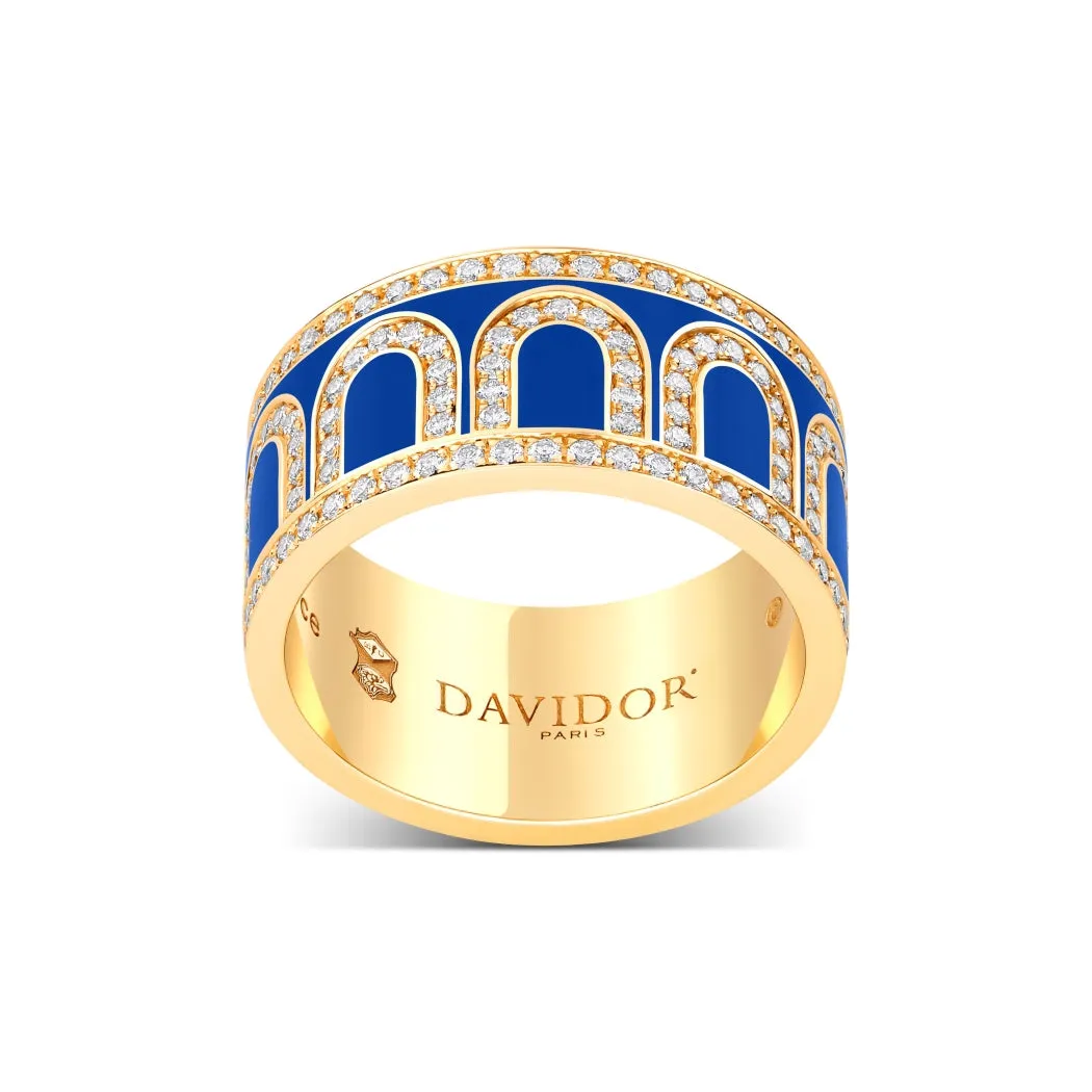 L'Arc de DAVIDOR Ring GM, 18k Yellow Gold with Riviera Lacquered Ceramic and Palais Diamonds