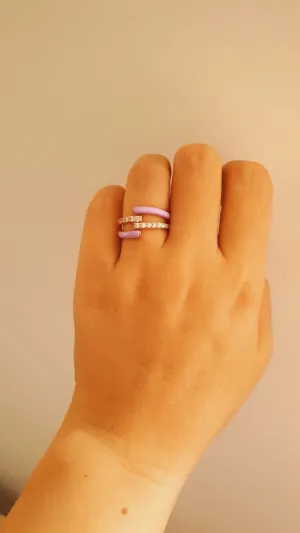 Lilac Adjustable Double Ring - 925 Sterling Silver & Rose Gold Plated