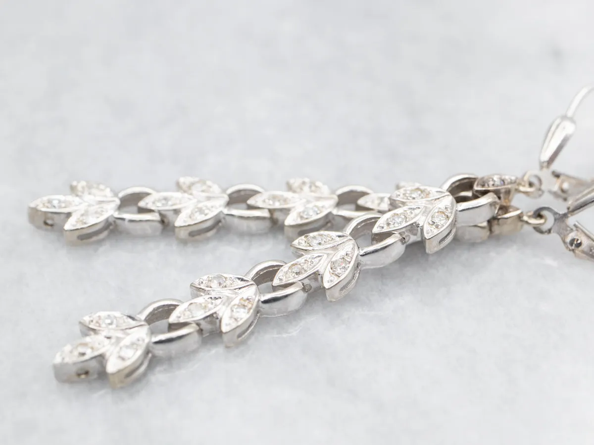 Long Botanical Gold Diamond Drop Earrings
