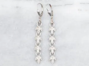 Long Botanical Gold Diamond Drop Earrings