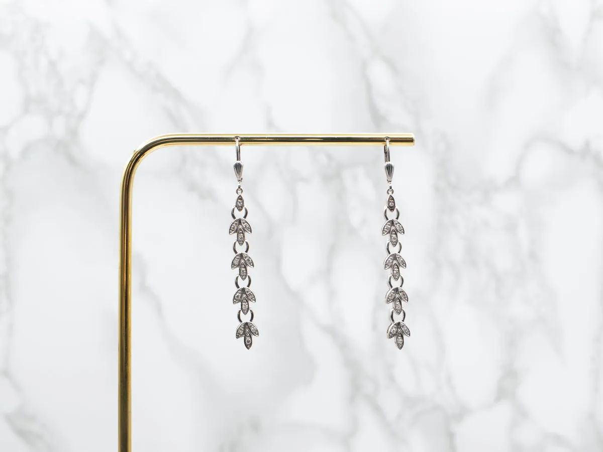 Long Botanical Gold Diamond Drop Earrings
