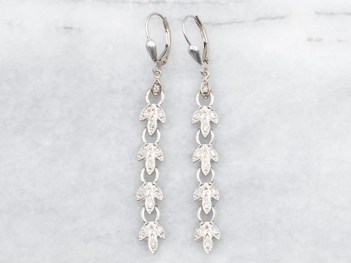 Long Botanical Gold Diamond Drop Earrings