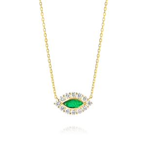 Marquise Evil Eye Colombian Emerald And Diamond Pendant Yellow Gold