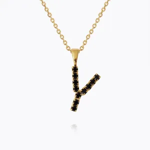 Mini Letter Necklace Y / Black