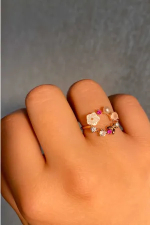 Minimal Circle Flower Pearl Ring