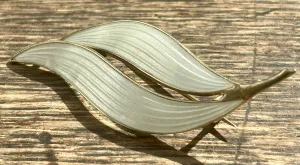 Modern Mid Century Aksel Holmsen Sterling Silver 1960??s Snowdrop White Enamel Leaf Brooch