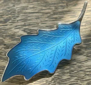Modern Mid Century Knut A Rasmussen Sterling Silver 1960??s Electric Blue Enamel Leaf Brooch