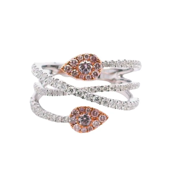 Mountz Collection Pink and White Diamond Bypass Ring in 18K White and Rose Gold