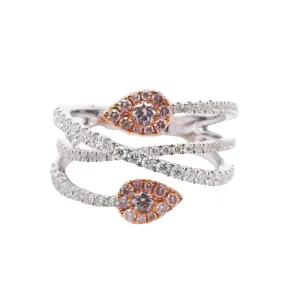 Mountz Collection Pink and White Diamond Bypass Ring in 18K White and Rose Gold