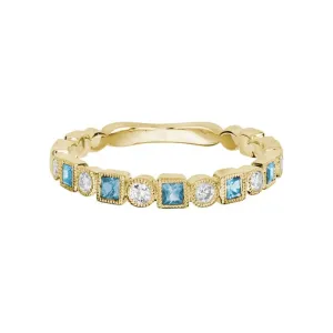 Mountz Collection Swiss Blue Topaz and Diamond Stacking Ring in 14K Yellow Gold