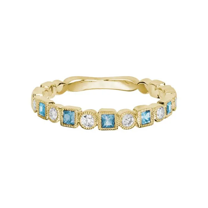 Mountz Collection Swiss Blue Topaz and Diamond Stacking Ring in 14K Yellow Gold