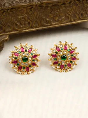 Multicolor Gold Plated Jadau Kundan Earrings - ME1089M