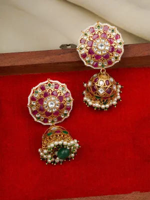 Multicolor Gold Plated Jadau Kundan Earrings - ME1140M