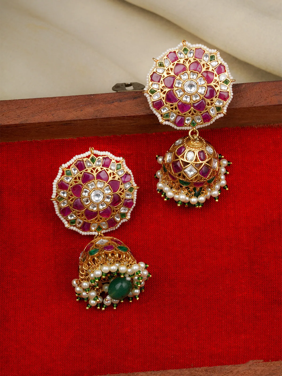 Multicolor Gold Plated Jadau Kundan Earrings - ME1140M