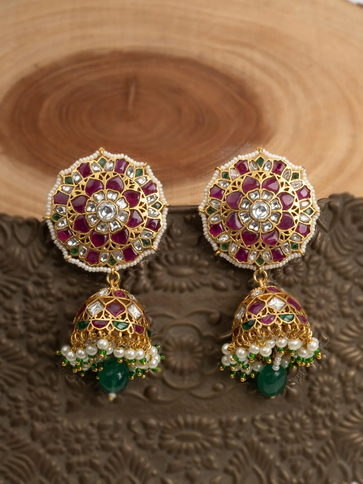 Multicolor Gold Plated Jadau Kundan Earrings - ME1140M
