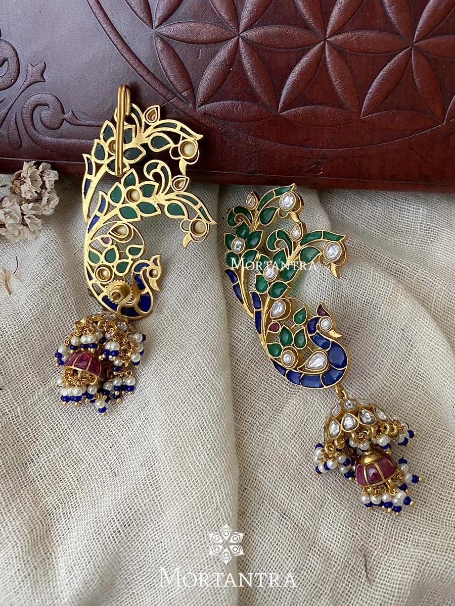 Multicolor Gold Plated Jadau Kundan Earrings - ME968M
