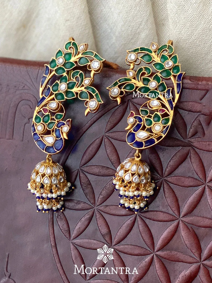Multicolor Gold Plated Jadau Kundan Earrings - ME968M