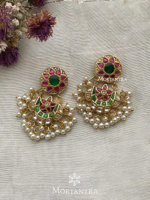 Multicolor Gold Plated Thappa Jadau Kundan Earrings - TJ-E36M