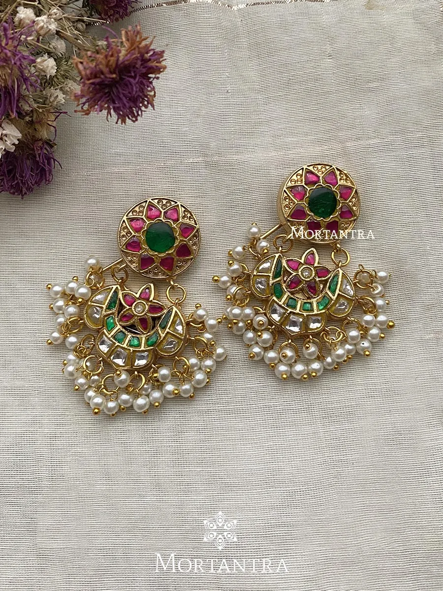 Multicolor Gold Plated Thappa Jadau Kundan Earrings - TJ-E36M