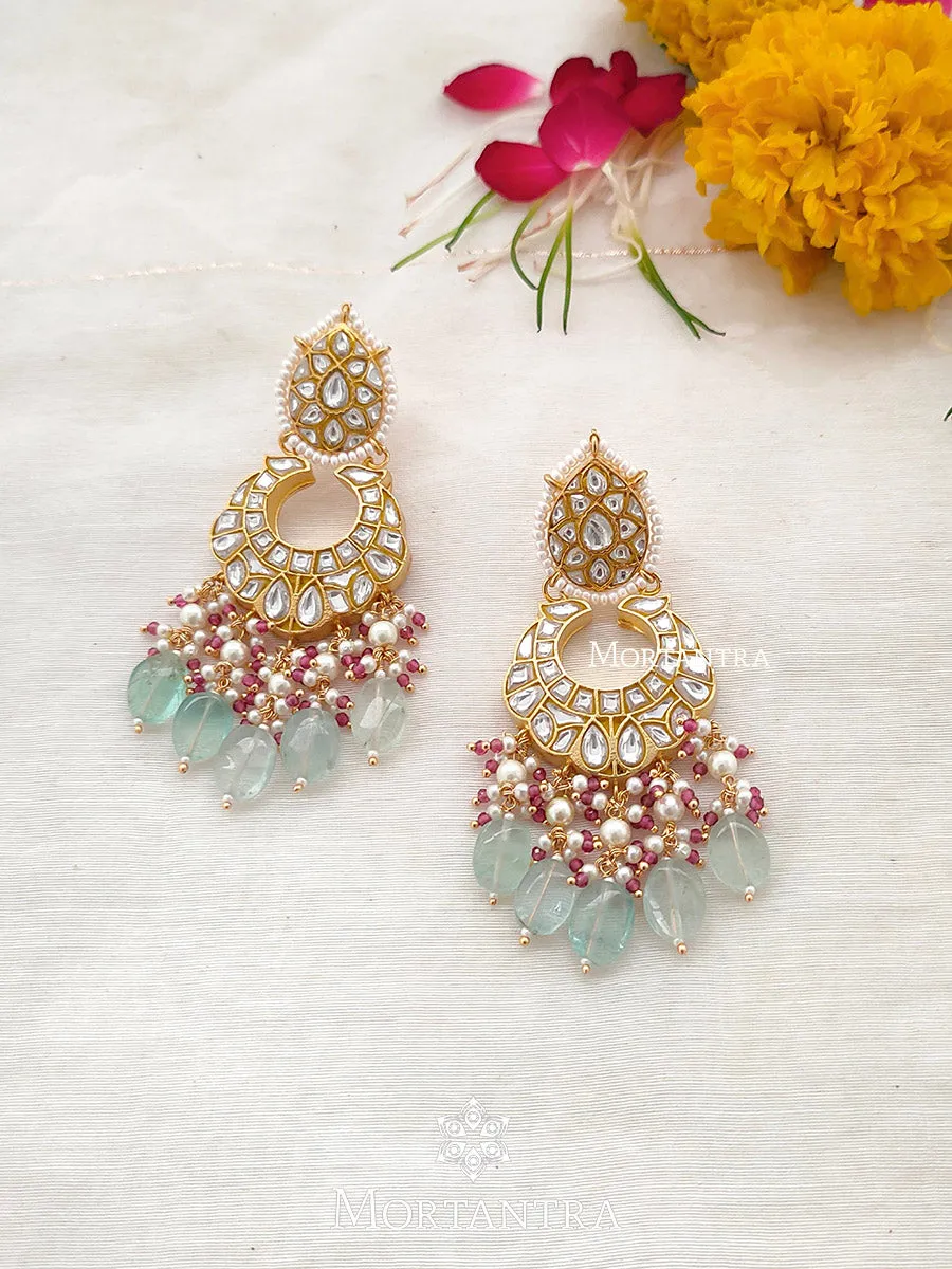 Multicolor Gold Plated Thappa Jadau Kundan Earrings - TJ-E3