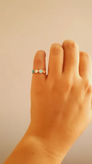 Multicolor Mini Hearts Ring - Adjustable 925 Sterling Silver