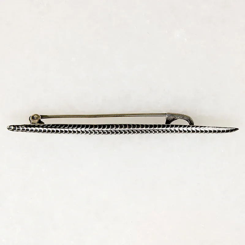 Niello Enamel & Silver Patterned Bar Pin