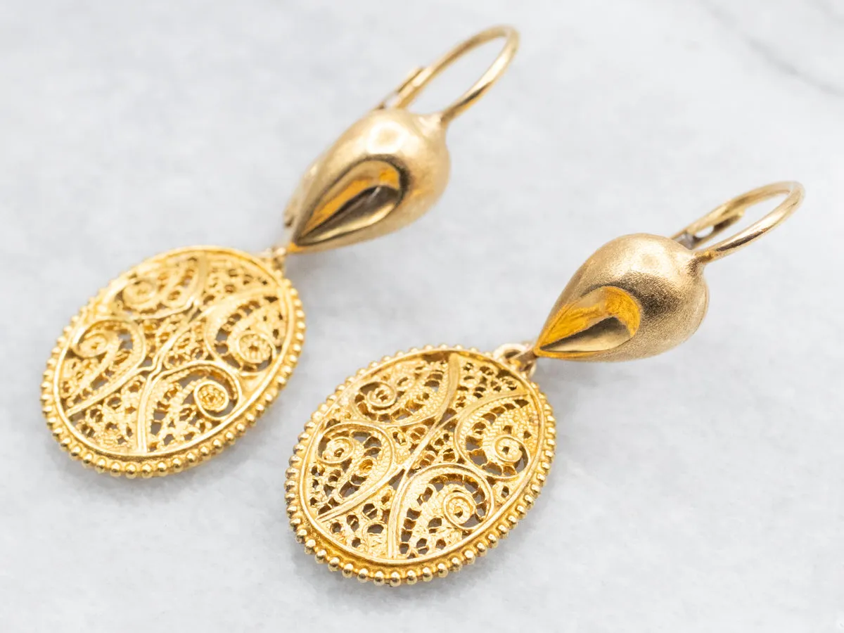 Ornate Gold Filigree Drop Earrings