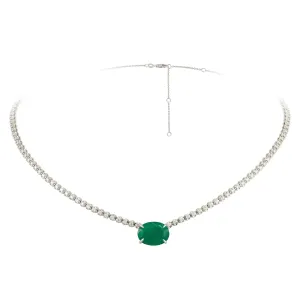Oval Emerald and Diamond Necklace in White Gold