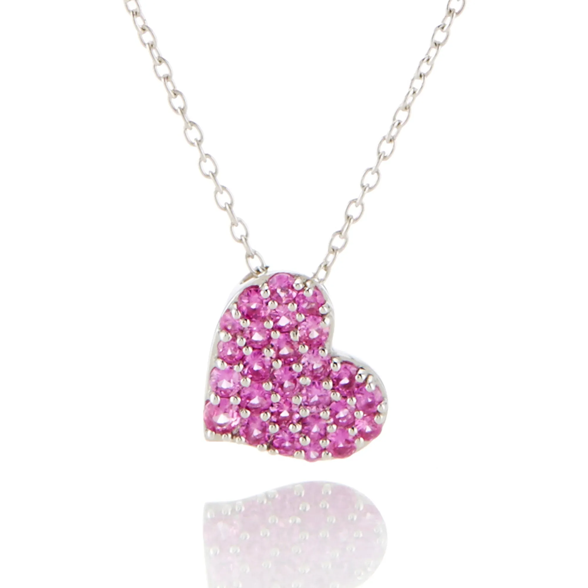 Pav?? Pink Sapphire Heart Pendant Necklace