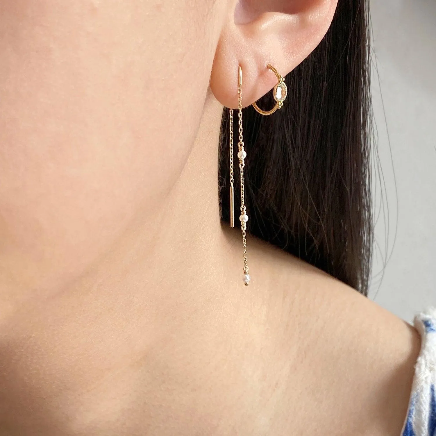 Petits Gems Long Threader Earrings 18ct Gold - choice of gemstones