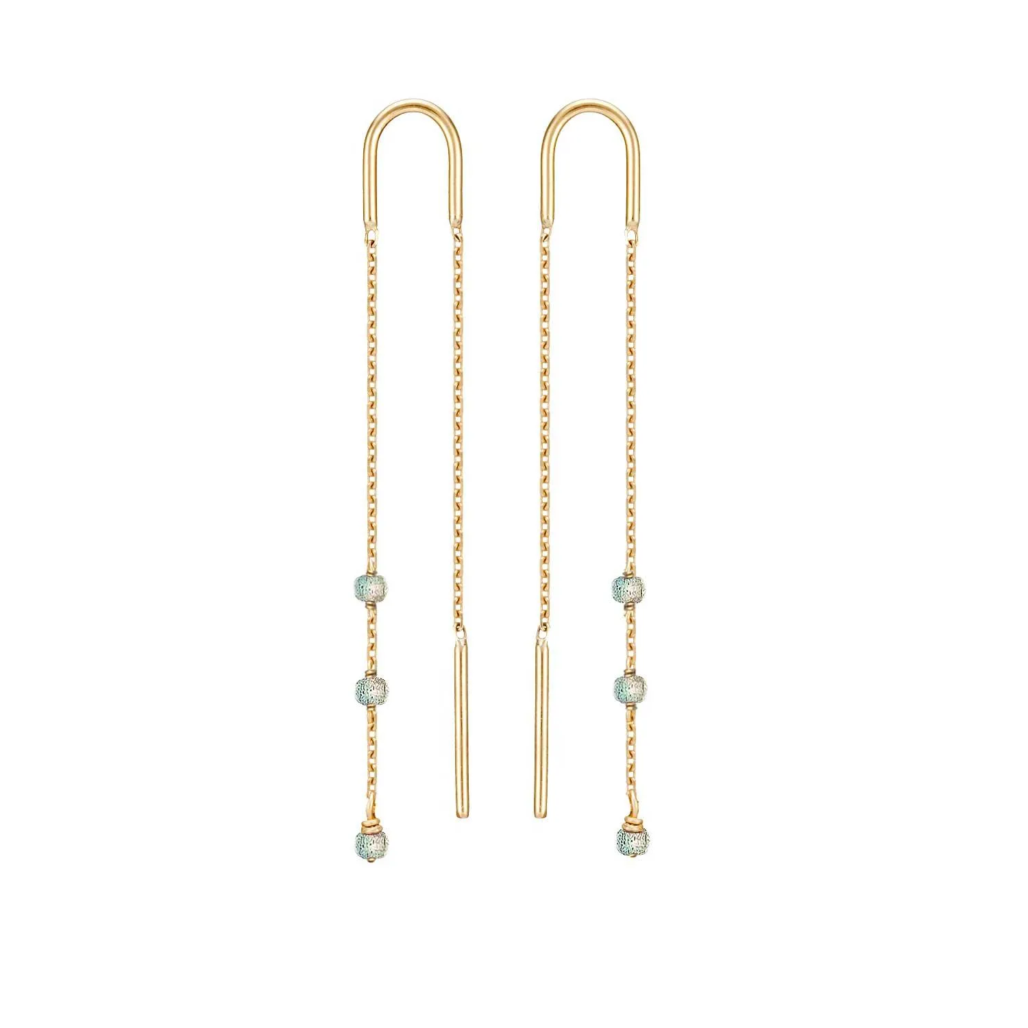 Petits Gems Long Threader Earrings 18ct Gold - choice of gemstones