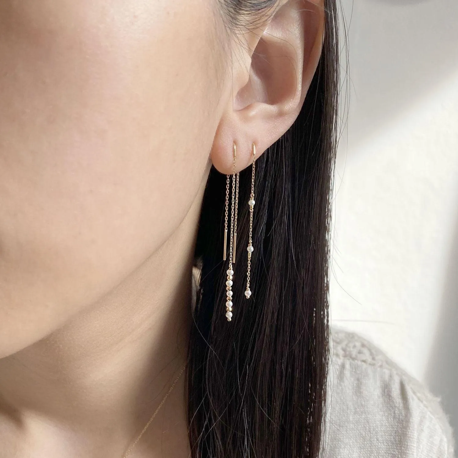 Petits Gems Long Threader Earrings 18ct Gold - choice of gemstones
