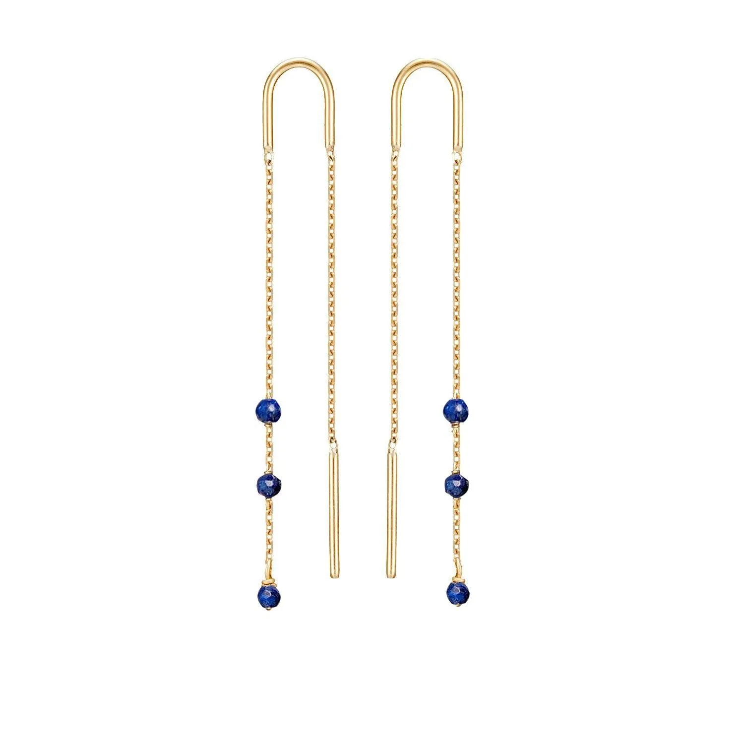 Petits Gems Long Threader Earrings 18ct Gold - choice of gemstones