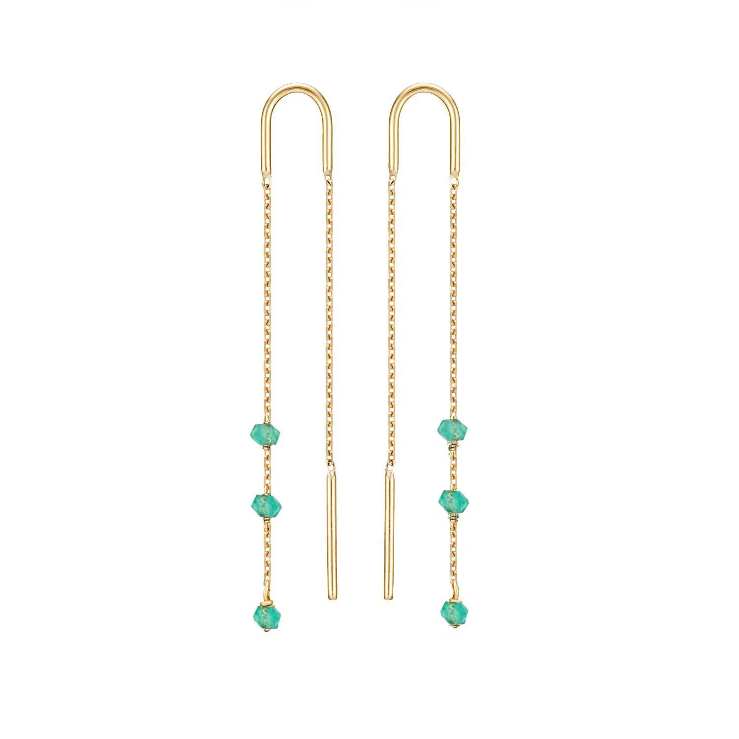 Petits Gems Long Threader Earrings 18ct Gold - choice of gemstones