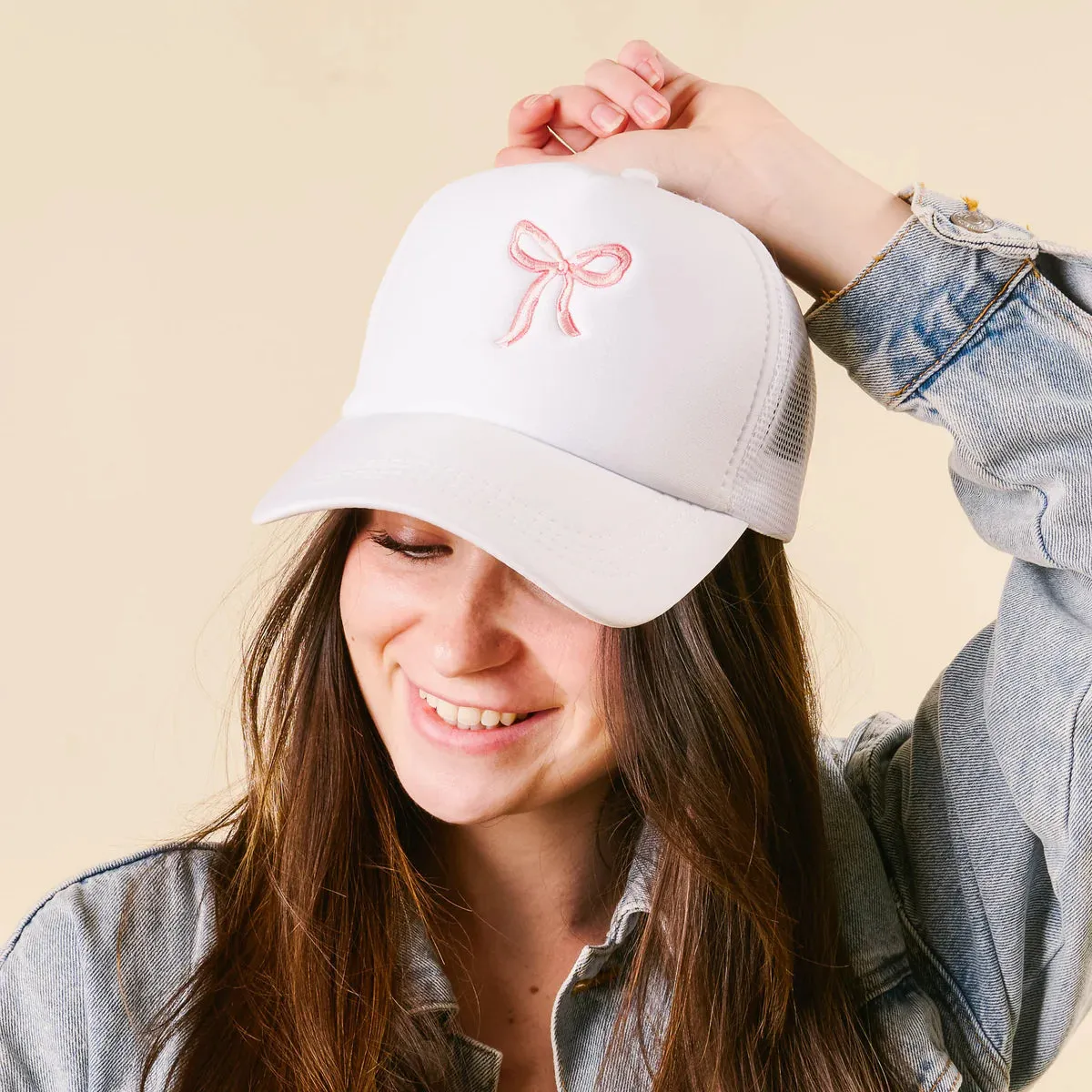 Pink Bow Trucker Hat - White