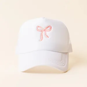 Pink Bow Trucker Hat - White
