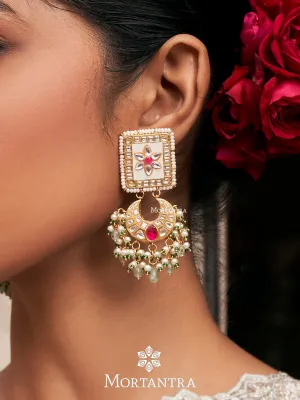 Pink Color Gold Plated Thappa Jadau Kundan Earrings - TJ-E26WP