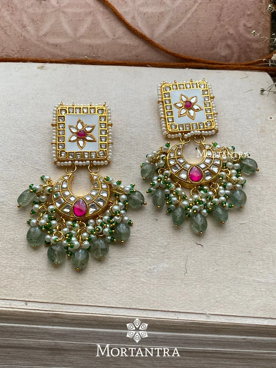 Pink Color Gold Plated Thappa Jadau Kundan Earrings - TJ-E26WP