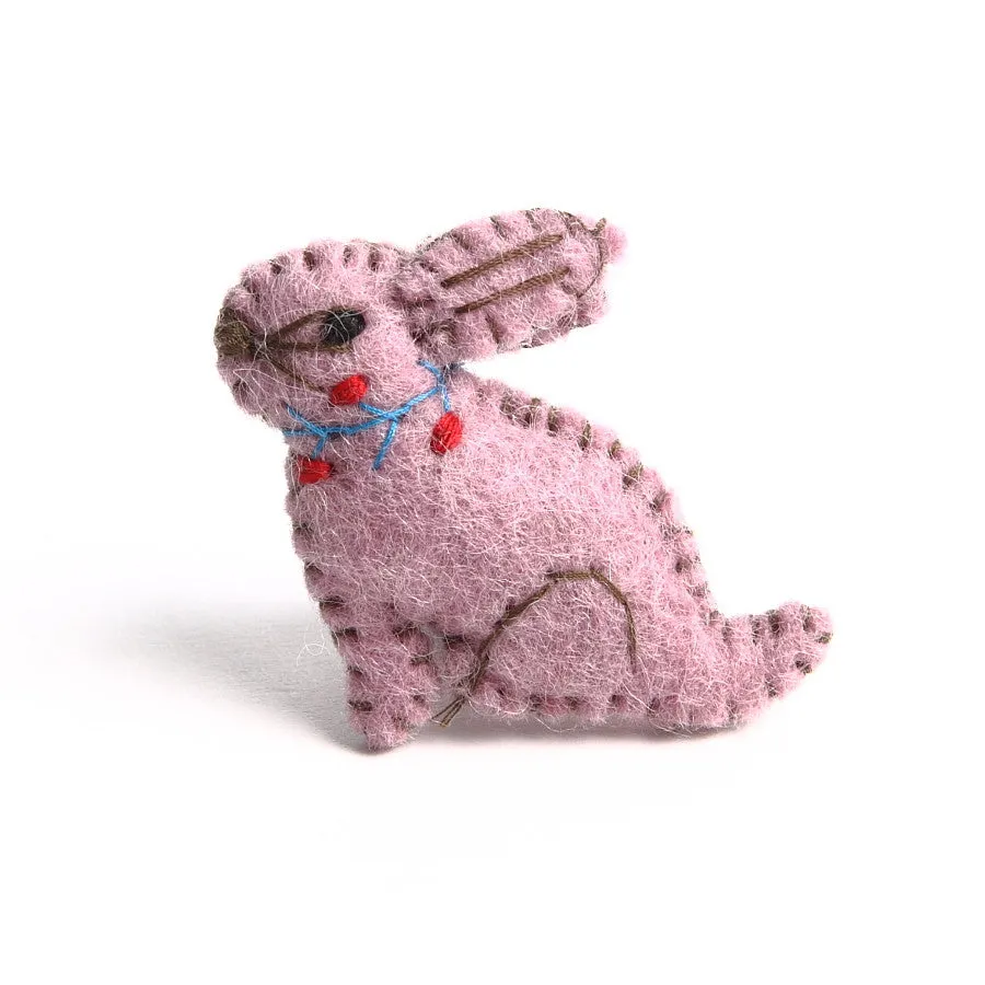 Pink Felt Overstitched Bunny Brooch