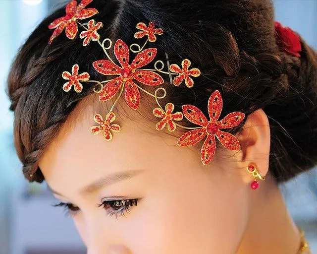 Red Bridal Hair Accessory